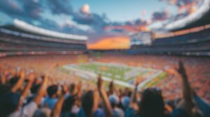 People cheering at a football stadium